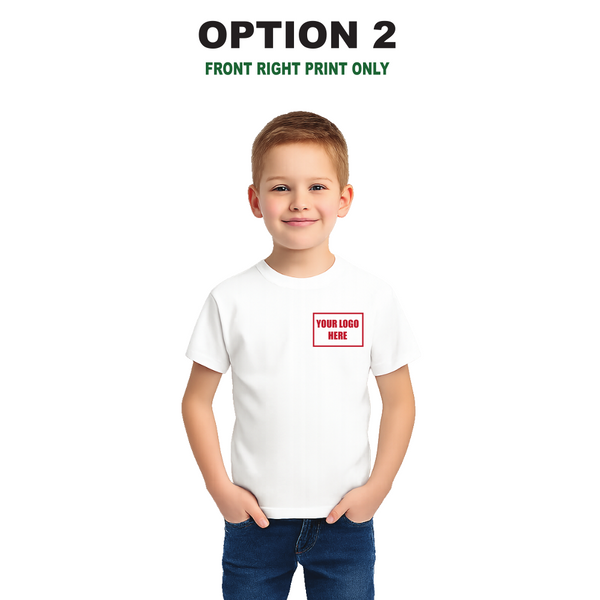 Children's Custom White T-Shirt – Personalised Logo or Text – Front & Back Print – Proof Before Printing – HTV Print UK