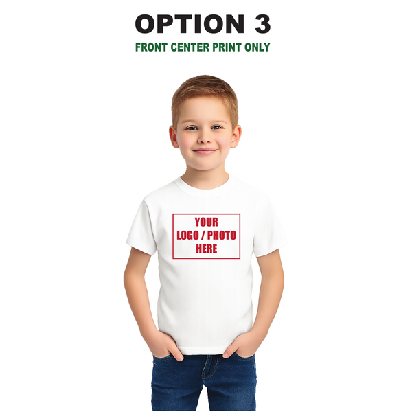 Children's Custom White T-Shirt – Personalised Logo or Text – Front & Back Print – Proof Before Printing – HTV Print UK