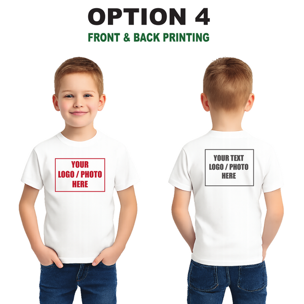 Children's Custom White T-Shirt – Personalised Logo or Text – Front & Back Print – Proof Before Printing – HTV Print UK