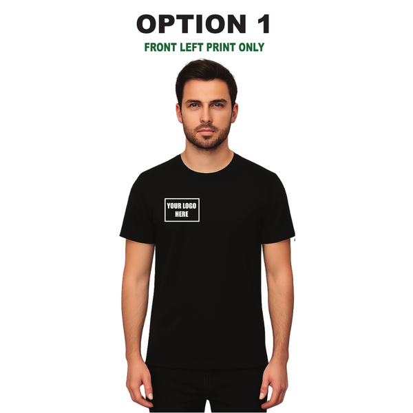 Men’s Custom Black T-Shirt – Personalised Logo or Text – Front & Back Print – Proof Before Printing – HTV Print UK
