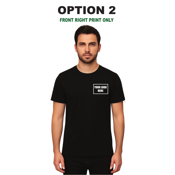 Men’s Custom Black T-Shirt – Personalised Logo or Text – Front & Back Print – Proof Before Printing – HTV Print UK