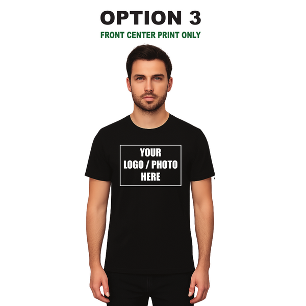 Men’s Custom Black T-Shirt – Personalised Logo or Text – Front & Back Print – Proof Before Printing – HTV Print UK
