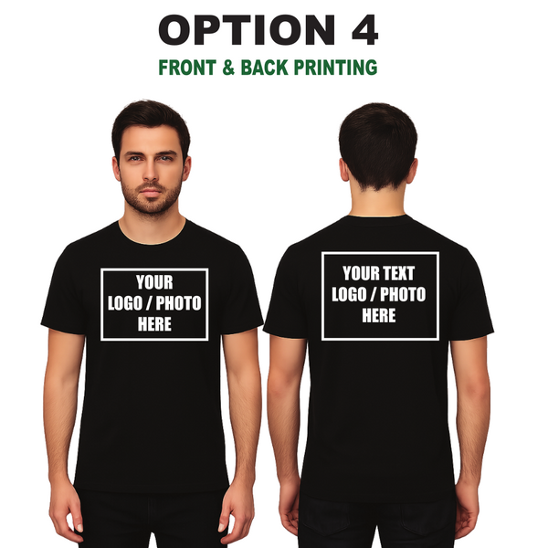 Men’s Custom Black T-Shirt – Personalised Logo or Text – Front & Back Print – Proof Before Printing – HTV Print UK