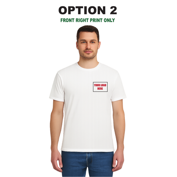 Men’s Custom White T-Shirt – Personalised Logo or Text – Front & Back Print – Proof Before Printing – HTV Print UK