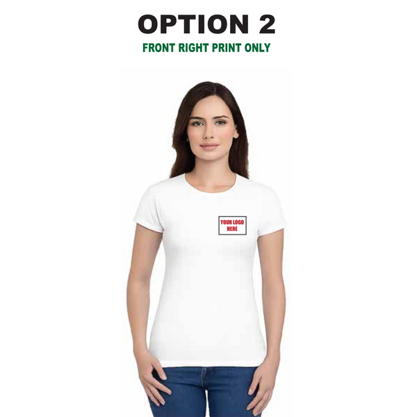 Ladie's Custom White T-Shirt – Personalised Logo or Text – Front & Back Print – Proof Before Printing – HTV Print UK