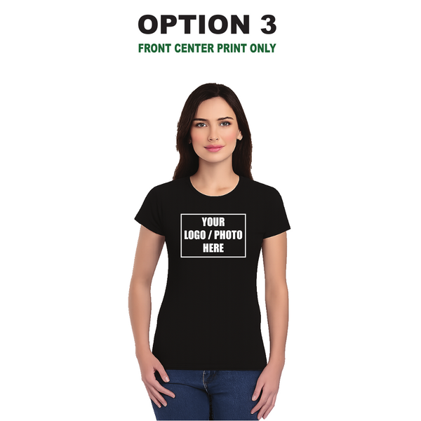 Ladie's Custom Black T-Shirt – Personalised Logo or Text – Front & Back Print – Proof Before Printing – HTV Print UK