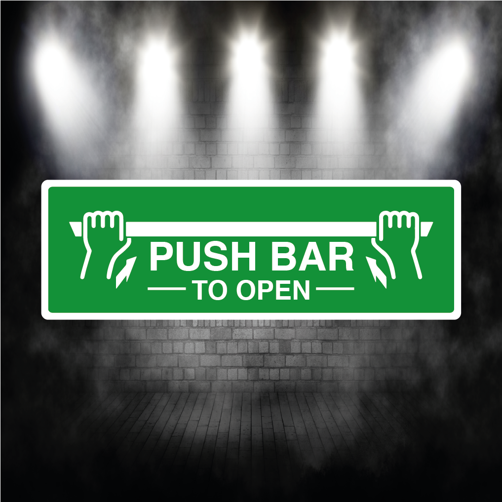 Push Bar to Open Sign – Vinyl Sticker or Aluminium Safety Plaque