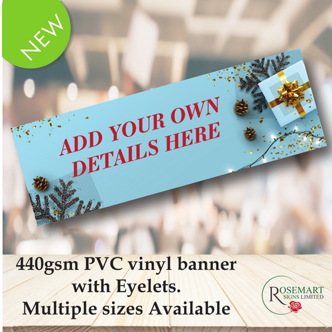 Personalised create your own christmas booking PVC vinyl banner. Cafe Bar Restaurant banner