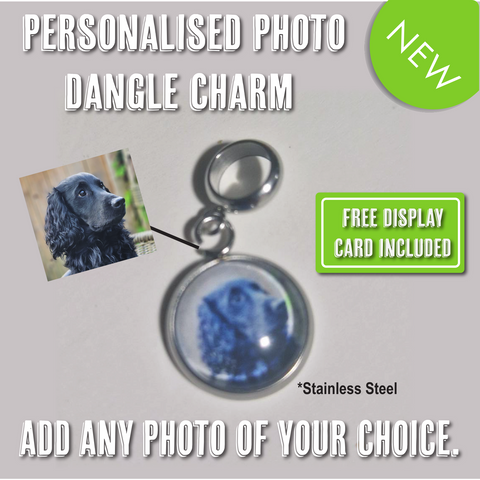 Personalised keepsake photo printed round dangle charm bracelet gift