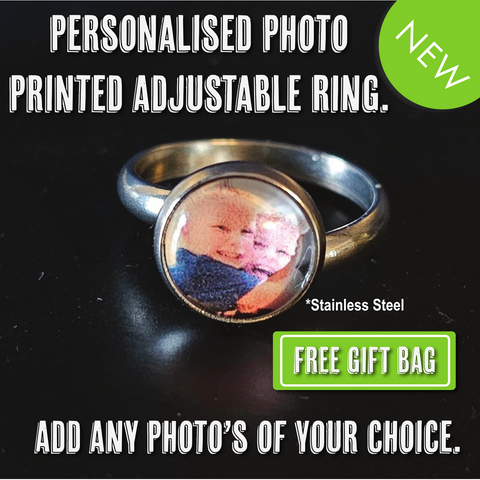 Personalised adjustable photo printing stainless steel keepsake ring