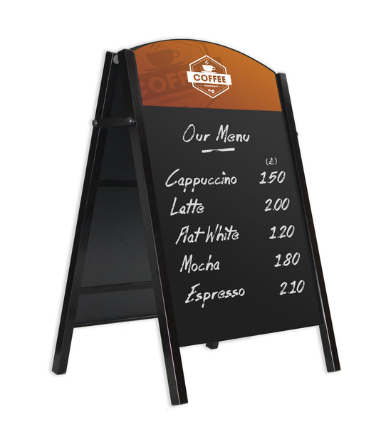 Black Premier Chalkboard A-Board – Optional Printed Logo Header