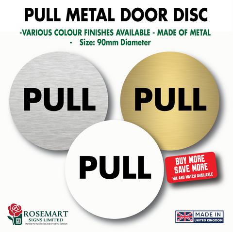 Pull Metal Door Disc – Aluminium Door Sign – 90mm Round