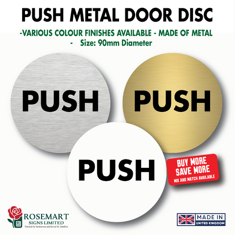 Push Metal Door Disc – Aluminium Door Sign – 90mm Round