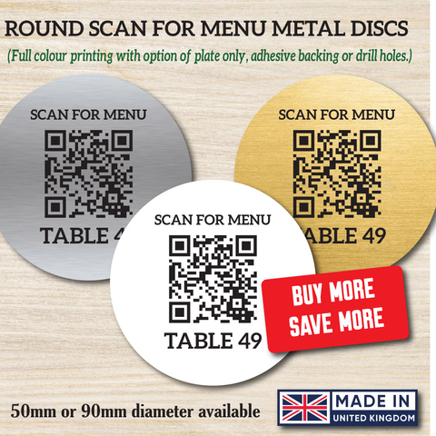 Round Scan for menu QR code restaurant table ordering number metal plaques.
