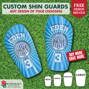 Personalised Sublimation Shin Guards | Custom Football Shin Pads – Mini, Kids, Youth & Adult Sizes (100x60mm, 145x100mm, 165x105mm, 190x125mm)