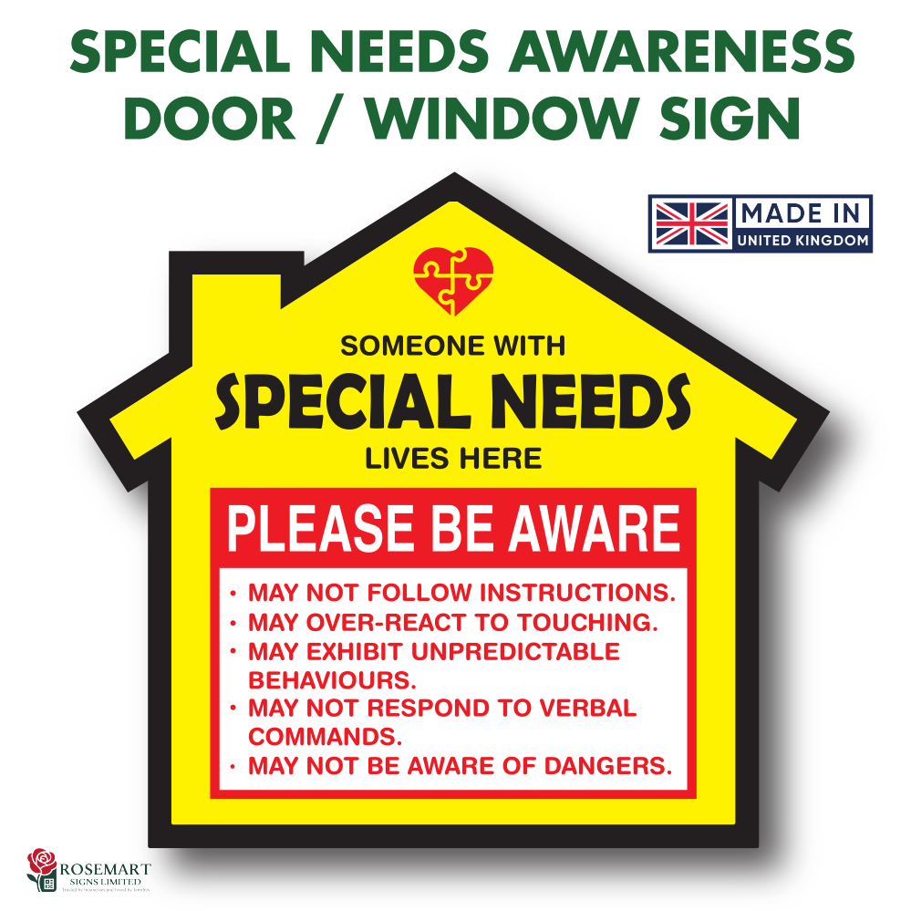 Special Needs & Autism Awareness Sign – High-Visibility Door Plaque or Window Sticker 100x90mm