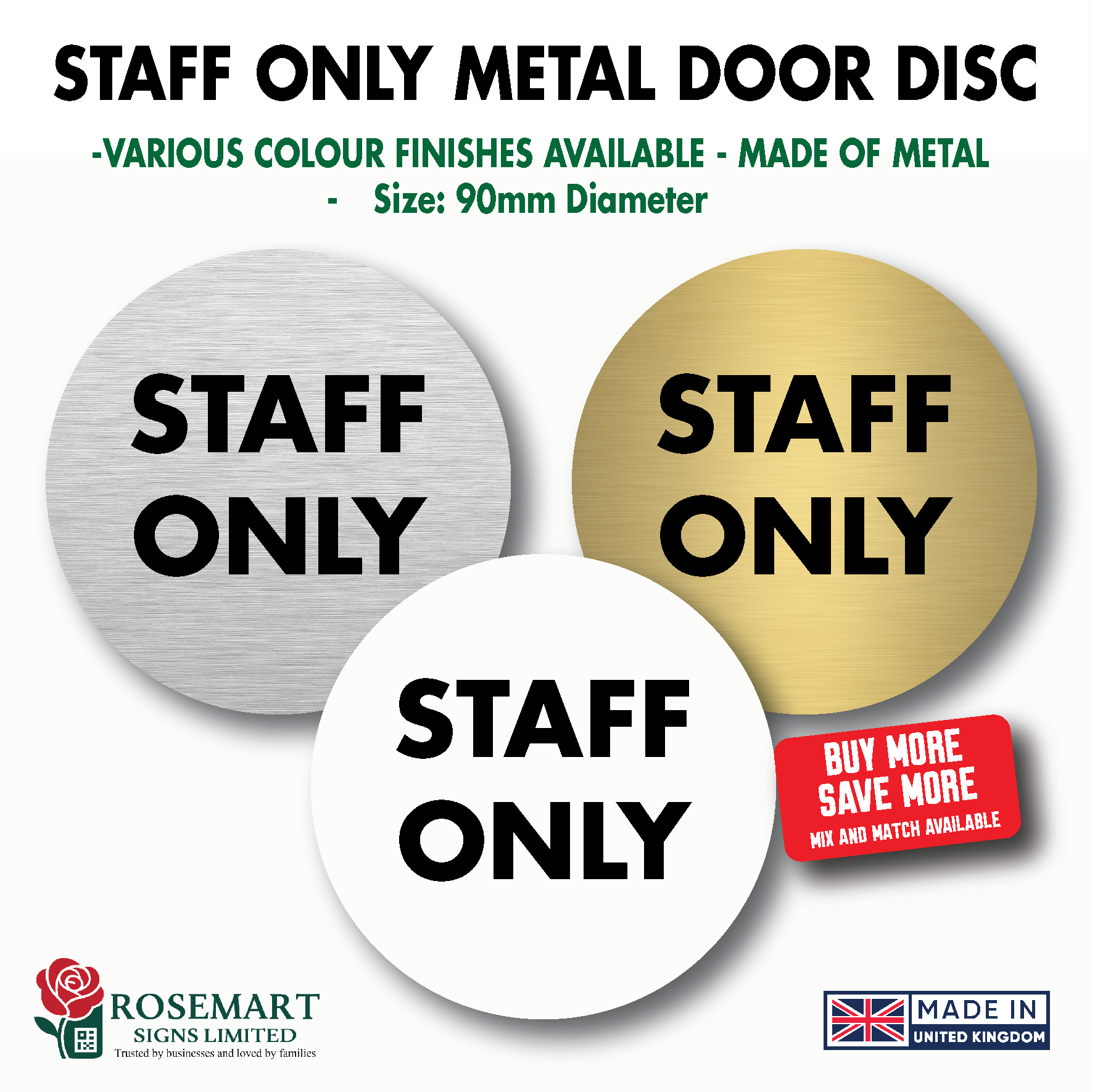 Staff Only Metal Door Disc – Aluminium Door Sign – 90mm Round