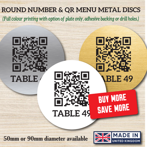 Round qr code reader table number metal discs.