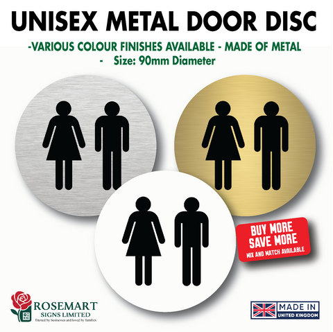 Unisex Toilet Metal Door Disc – Aluminium Door Sign – 90mm Round