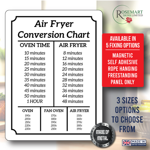 Air Fryer Conversion Chart Cooking Times Temp Oven Kitchen Sign plaque