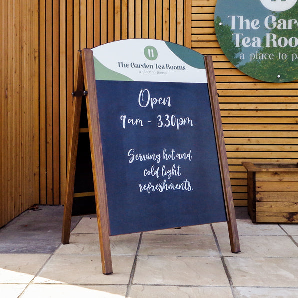 Wood Effect Premier Chalkboard A-Board – Optional Printed Logo Header