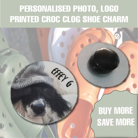 Personalised Custom clog Croc style Shoe Charm. Add any Photo, logo or text