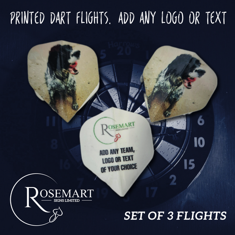 Personalised printed arrow head Dart flights set of 3. Any logo, photo or text