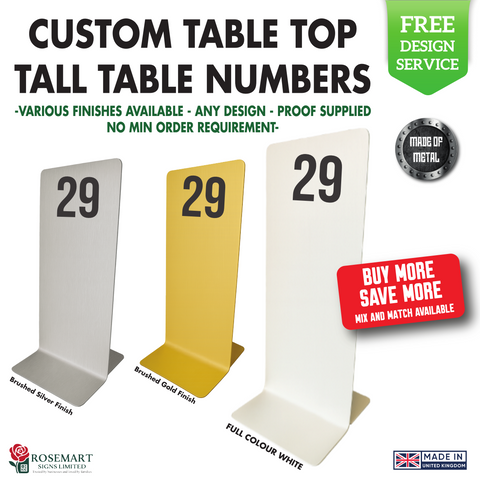 Custom Tall Table Numbers with QR Code Plaque – Full Colour Design & Free Design Service | Hospitality Table Signs for Café, Bar & Restaurant | Aluminium, Weatherproof, Buy More Save More