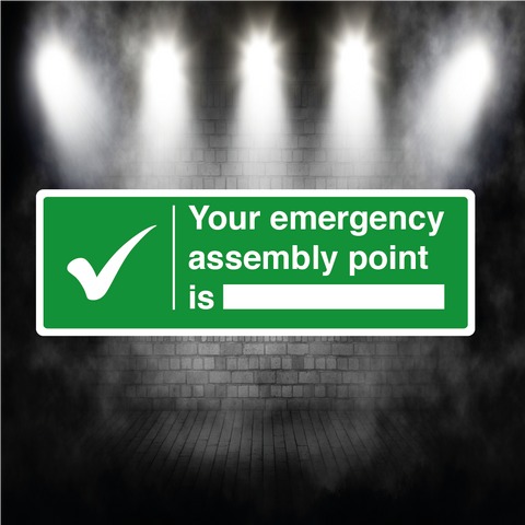Emergency Assembly Point Sign – Vinyl Sticker or Aluminium Safety Plaque