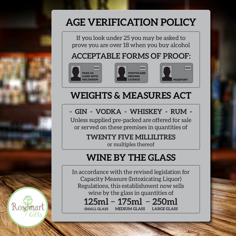 25ml 3 in 1 Alcohol Law Sign Pub Bar Restaurant Licensing sign