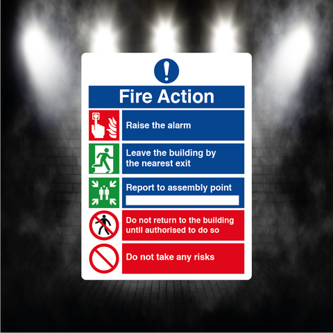 5 point fire action safety sign notice