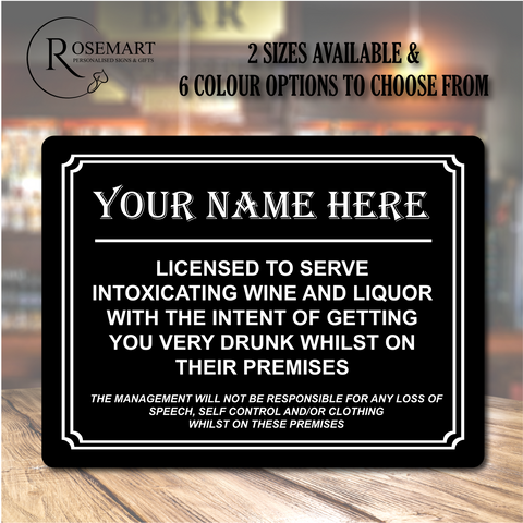 Personalised Funny Licensed Home pub bar sign plaque notice