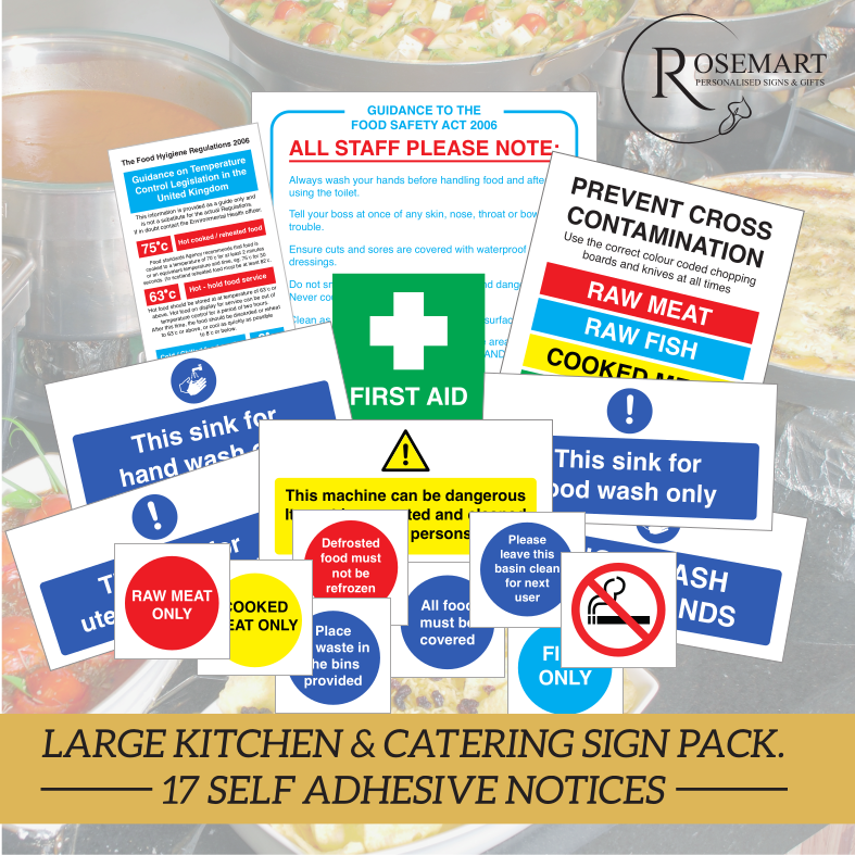 Kitchen Signange Large Kitchen and catering safety vinyl sticker sign pack, 17 notices ...