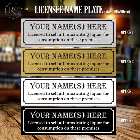 Personalised Licensee Name Plate metal sign plaque
