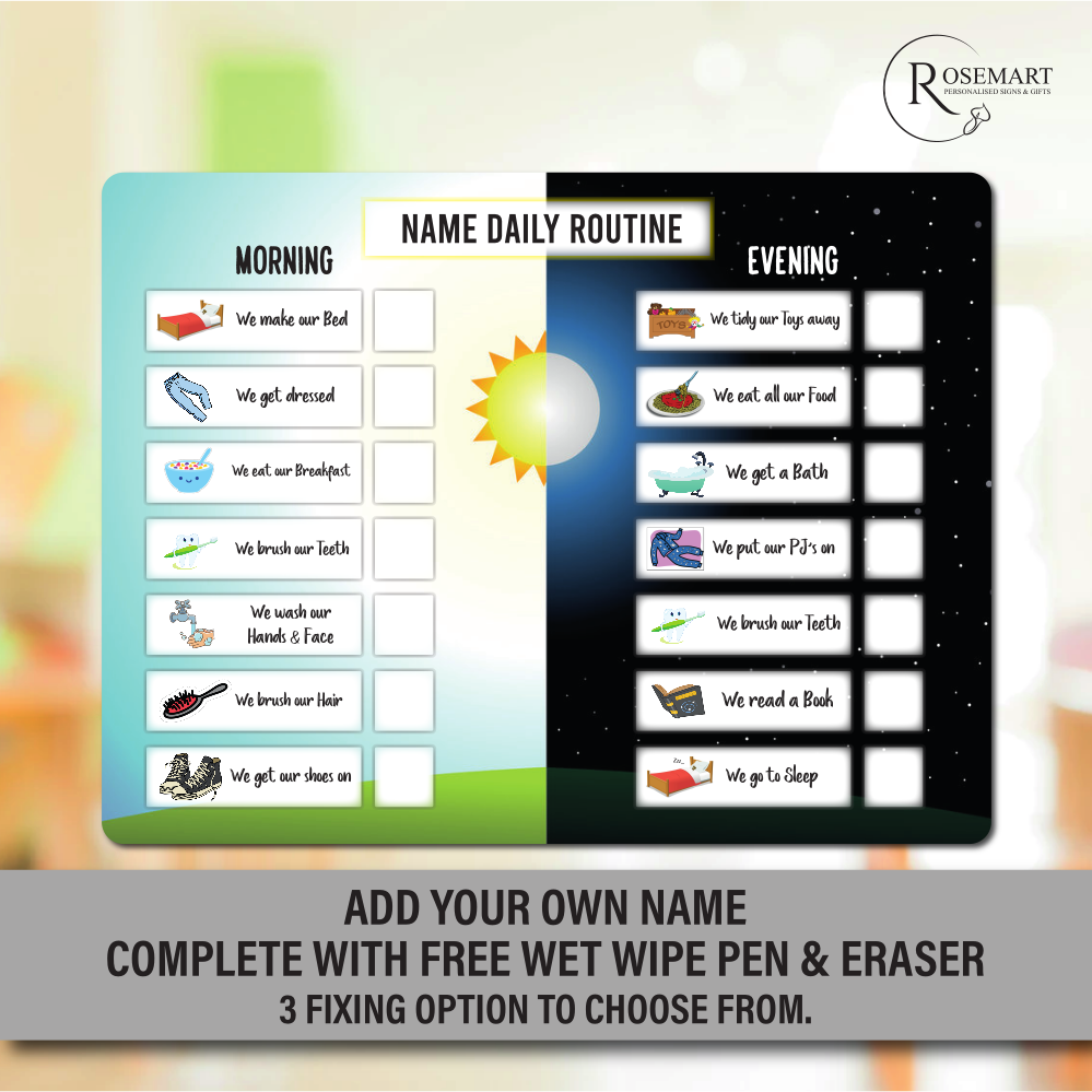 Kids daily routine chart sign panel. Morning and Night Routine ...