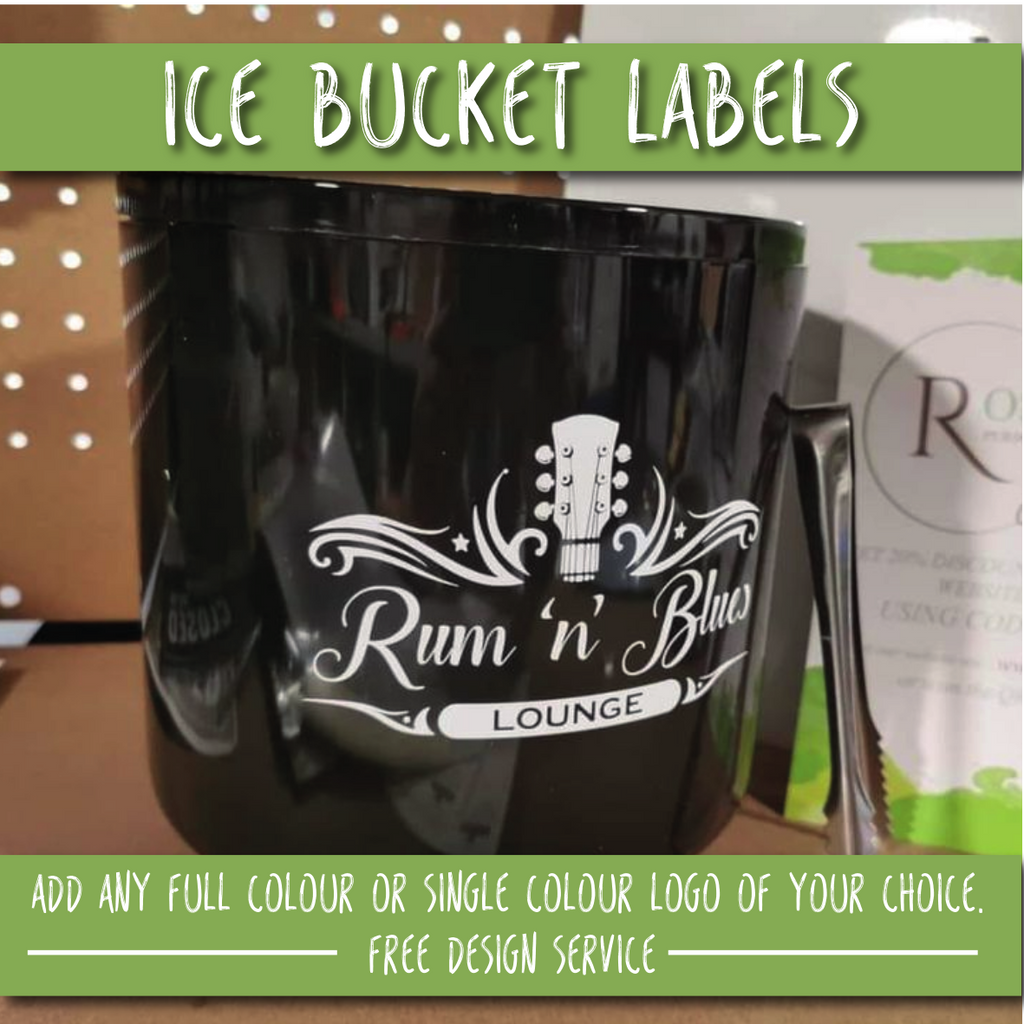 Bucket Label Designs Personalised Ice Bucket Labels. Any Logo, text or design iof your choi ...