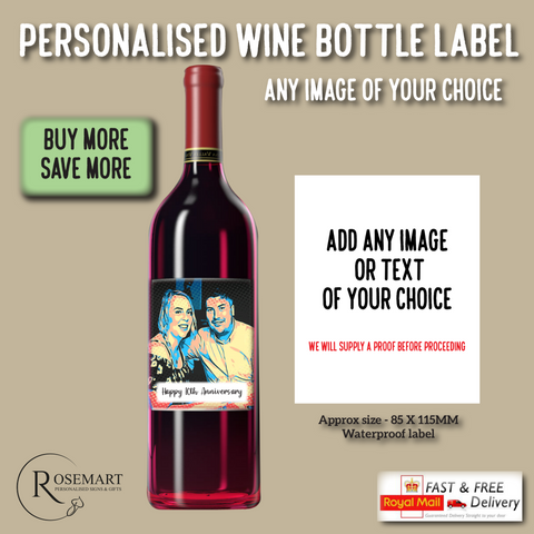 Personalised Photo text logo printed wine bottle label