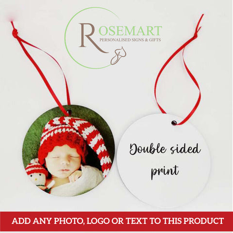 Personalised Photo Text Printed wooden Christmas Bauble tree Decoration