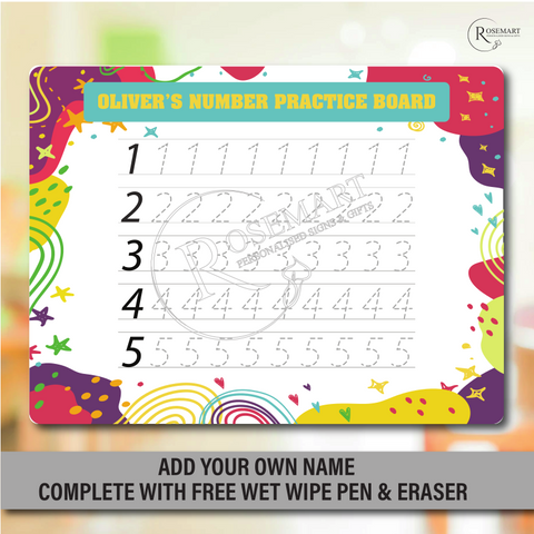 Personalised Children’s number writing practice Board with pen. Educational learning