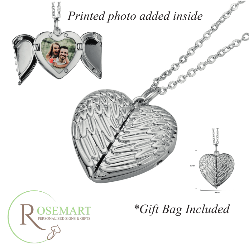 Personalised photo Angel Wings Heart Locket Necklace