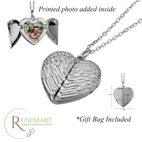 Personalised photo Angel Wings Heart Locket Necklace