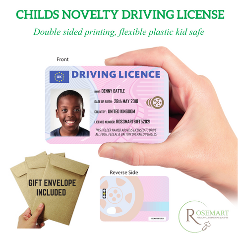 Personalised Kids unofficial driving license