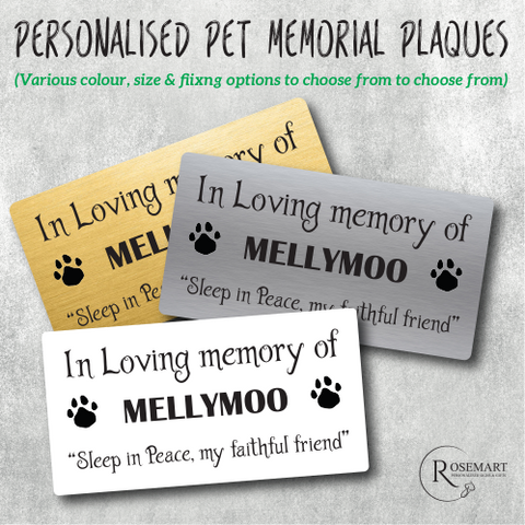 Personalised pet memorial metal bench plaque