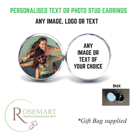 Personalised photo printed silver stud earrings