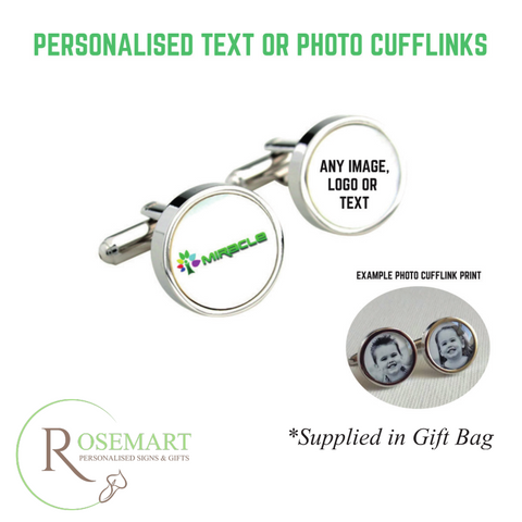 Personalised Photo or text printed Cufflinks with gift bag