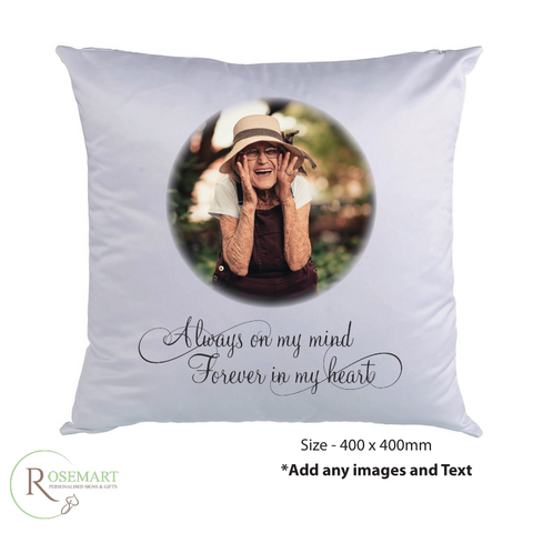 Personalised memorial photo text premium soft feel cushion / pillow.