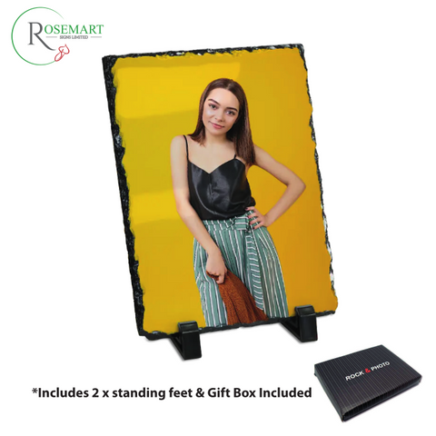 Personalised Rectangle Photo printed Slate plaque with free standing feet. Gift Boxed