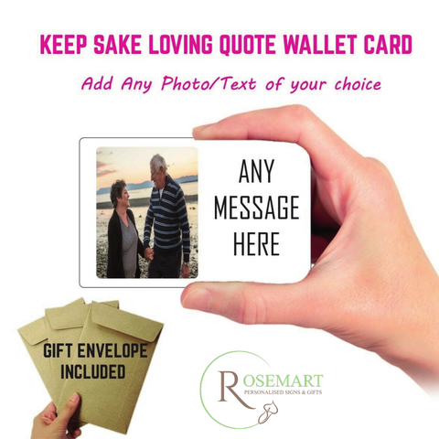 Personalised metal photo and text keepsake wallet card. WHITE