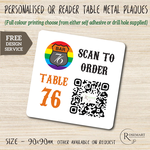 Personalised full colour QR code table number metal plaques