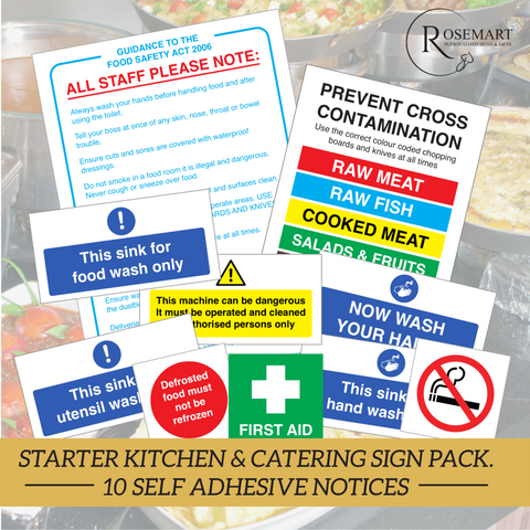 Starter Kitchen and catering safety sign pack, 10 notices junior